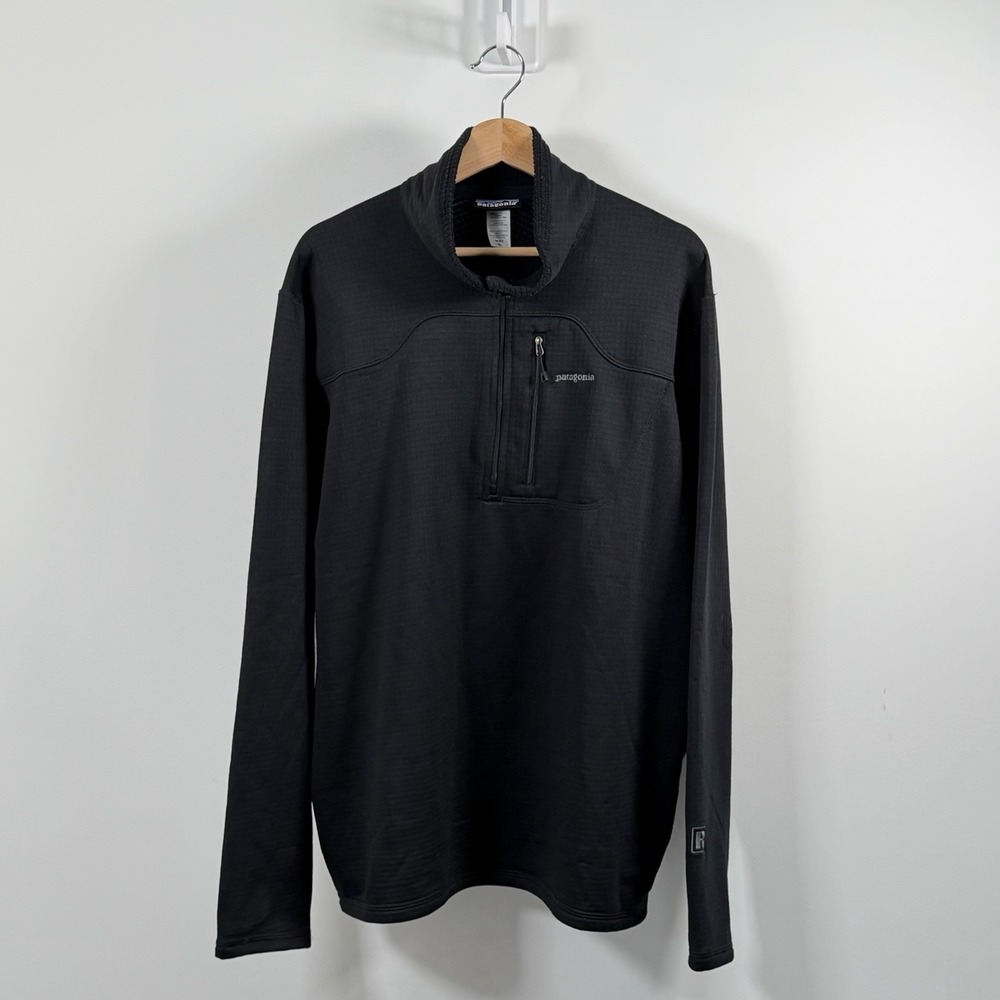 Patagonia R1 Grid Fleece 1/4 Zip Pullover Sweater Mens 2XL Black Jacket 40107